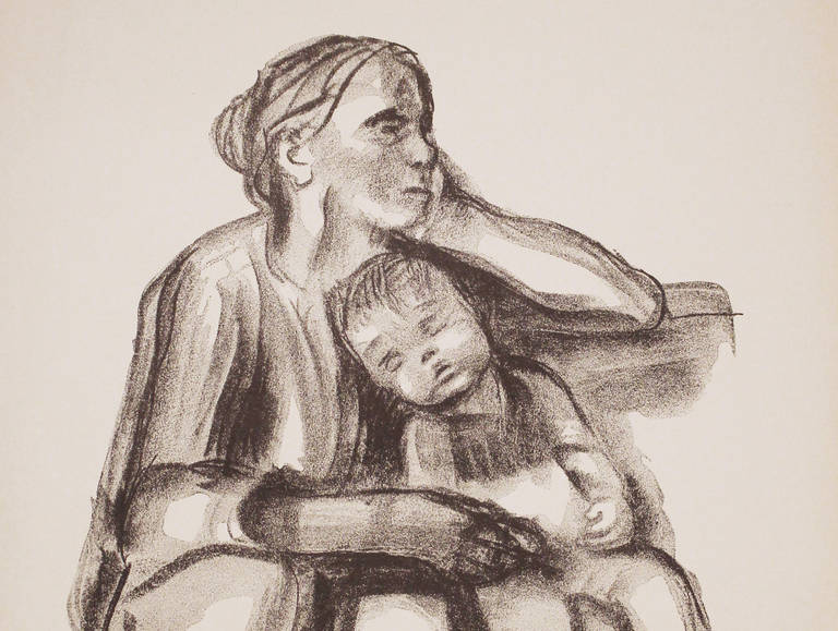 Käthe Kollwitz, Arbeiterfrau mit schlafendem Jungen, 1927, Kreidelithografie. Foto: Käthe-Kollwitz-Museum Berlin, Privatsammlung NRW