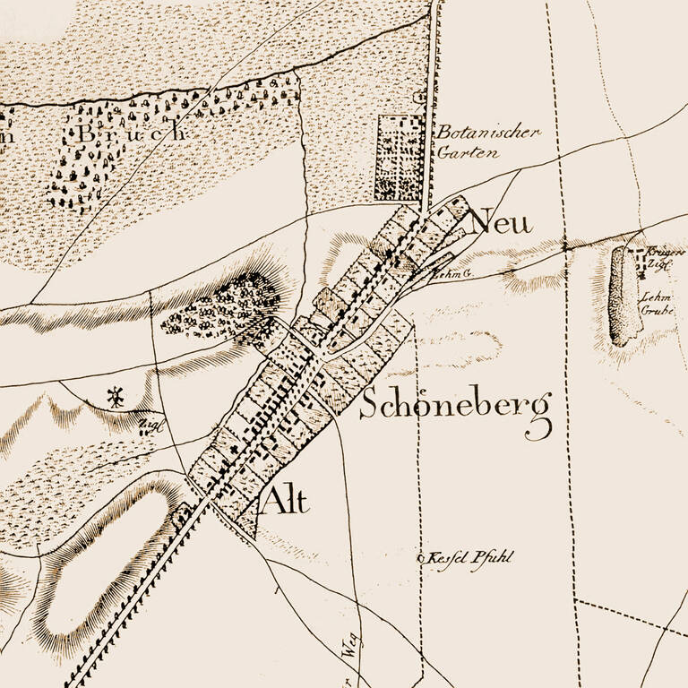 Alt- und Neu-Schöneberg um 1798. Ausschnitt von I. F. Schneider: Wilmersdorf im Kartenbild.