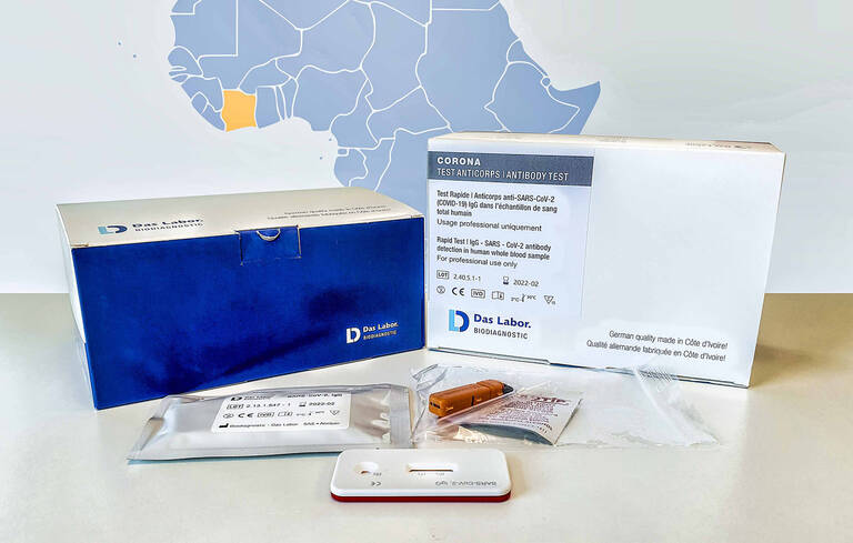 SARS-CoV-2 Antikörper-Schnelltest, der in Côte d’Ivoire produziert werden wird. Foto: Das Labor