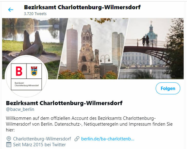 Twitter-Profil vom Bezirksamt Charlottenburg-Wilmersdorf: https://twitter.com/bacw_berlin