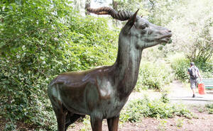 Der Preußenpark bietet Naherholung für einen großen Einzugsbereich. Die Antilope von Arthur Hoffmann ist eine von zwei Skulpturen im Park.
