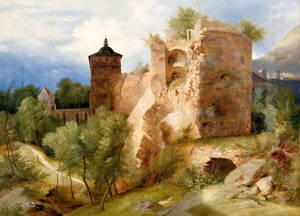 Heidelberger Schloss - der zersprengte Turm, um 1831, Öl auf Leinwand, 75,5 x 89,8 cm, Carl-Blechen-Sammlung der Stadt Cottbus bei der Stiftung Fürst-Pückler-Museum.