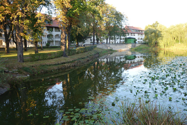 Der Teich verleiht der Siedlung einen besonders idyllischen Charakter.