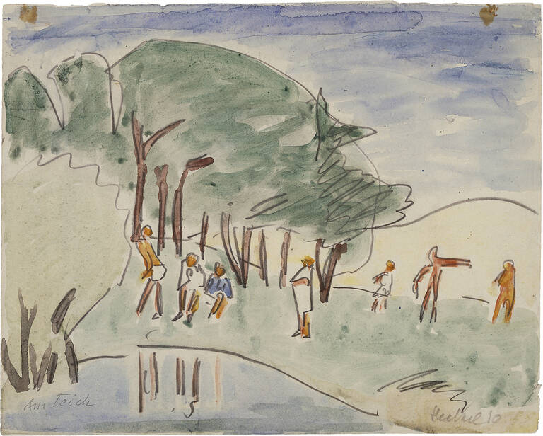 Erich Heckel, Am Teich, 1910, Aquarell über Bleistift, Brücke-Museum. Foto: Nachlass Erich Heckel, Hemmenhofen/VG Bild-Kunst, Bonn