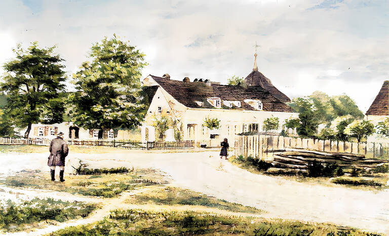 Dörfliche Idylle prägte Zehlendorf, als es zur Landgemeinde wurde. Aquarell von Carl Leopold Tetzel, Archiv HVZ