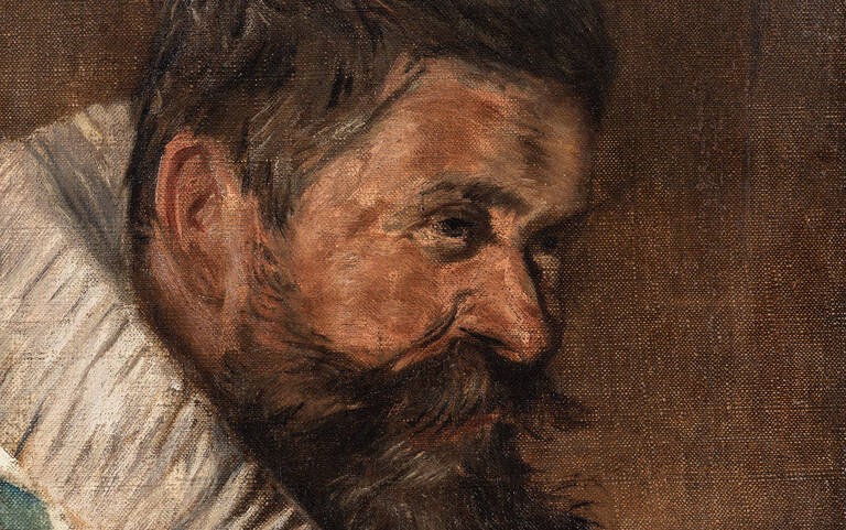 Max Liebermann, Kopf eines St. Adriansschützen aus dem Jahr 1627, Kopie nach Frans Hals, 1896, Öl auf Leinwand, 41 x 32 cm, Max-Liebermann-Gesellschaft. Foto: Oliver Ziebe, Berlin