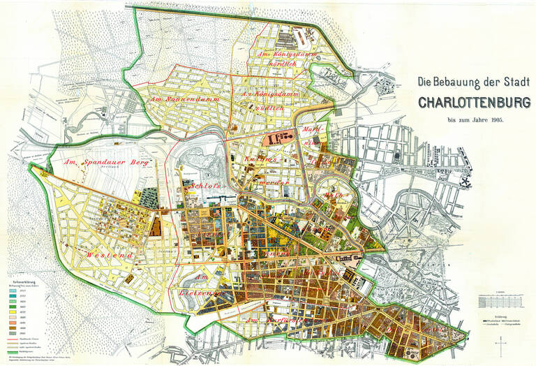 Bebauung der Stadt Charlottenburg bis zum Jahr 1905.