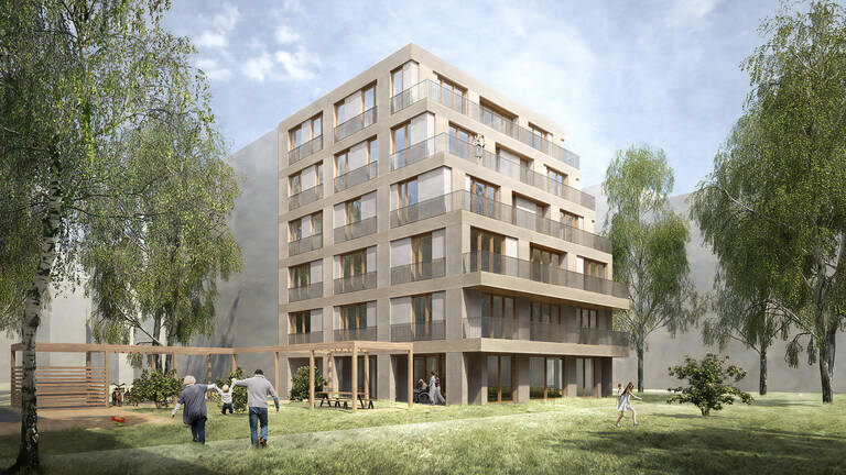 So wird es nach der Fertigstellung aussehen: Das neue inklusive Wohnhaus an der Prinzregentenstraße. Foto: Georg Hana / Aktion Mensch e.V.