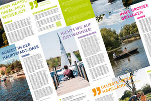 Einblick in die faltbare Wasserwanderkarte „Havelzeit“ Foto: Wirtschaftsförderung Steglitz-Zehlendorf, Tourismusverband Havelland e.V., Tourist-Information Berlin-Spandau, Potsdam Marketing und Service GmbH