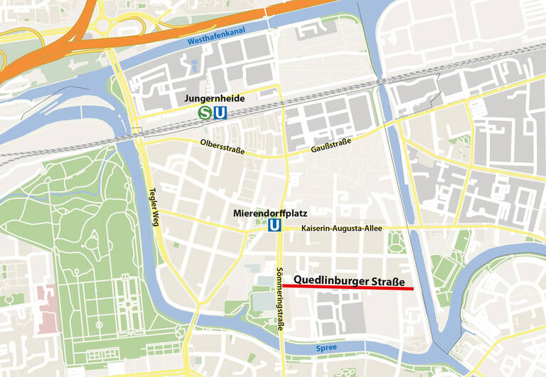 Mierendorffinsel. Plan: OpenStreetMap