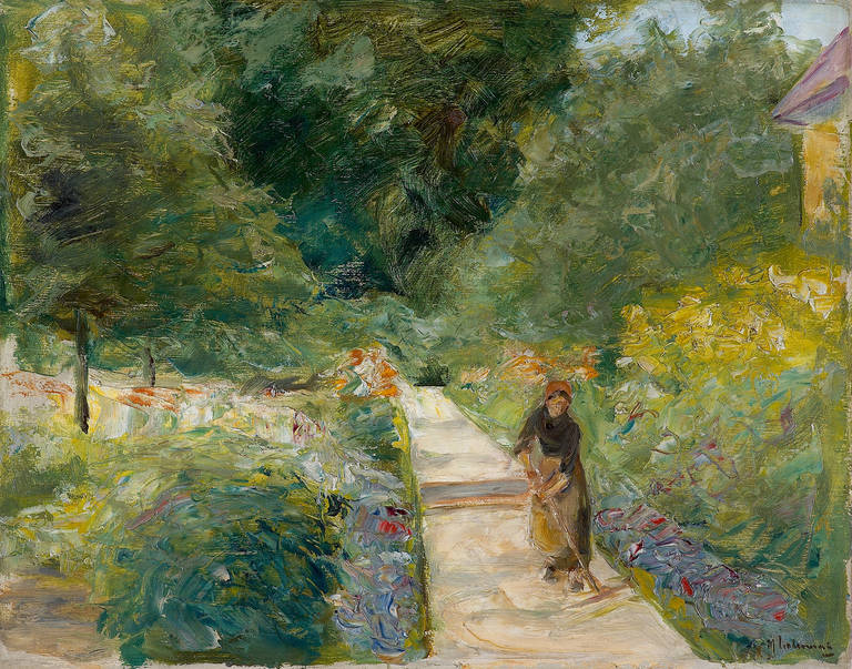 Max Liebermann: Der Nutzgarten in Wannsee nach Westen, auf dem Weg eine Gärtnerin, 1924 Kunstsammlung Zwickau. Foto: Fotoatelier Lorenz, Zschorlau