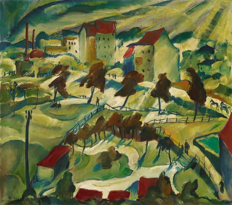 Franz Heckendorf: Vorstadt-Landschaft, 1919,  Öl/Lwd., 80 x 90,5 cm.