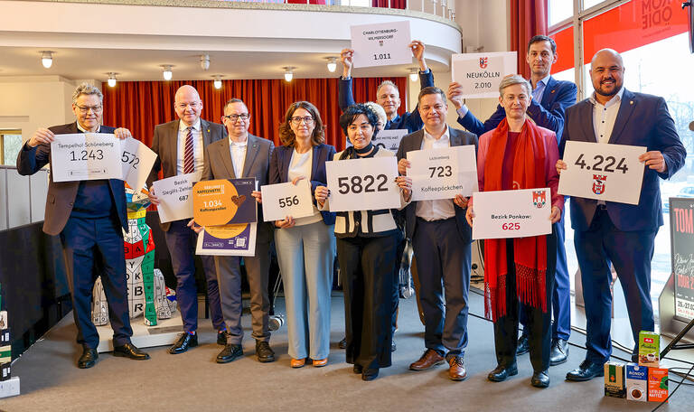 Die Vertreter der Bezirke präsentieren die Ergebnisse der Kaffeewette. Foto: BASZ
