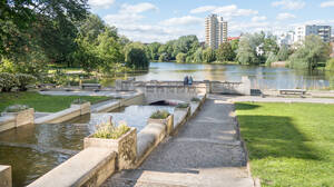 Blick von der Großen Kaskade über den Lietzensee.
