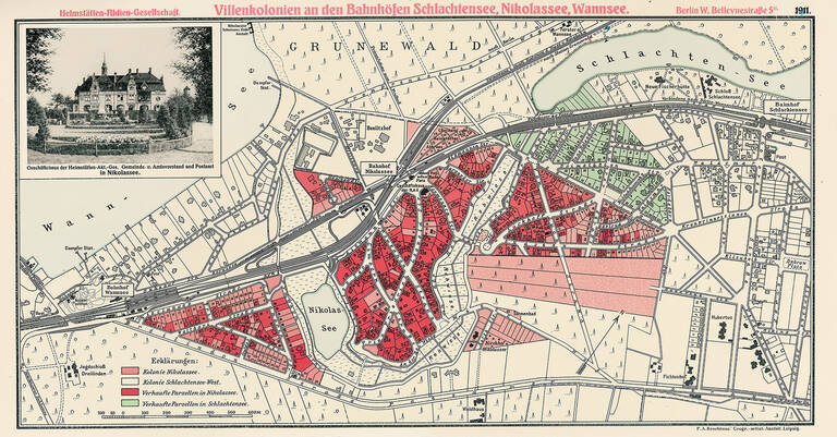 Die Karte der Villenkolonien Schlachtensee und Nikolassee aus dem Jahr 1911.
