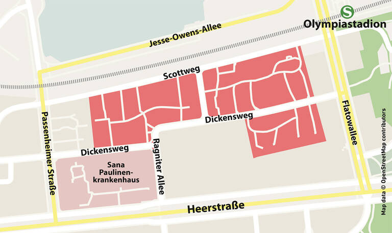 Die Siedlung Westend befindet sich zwischen Olympiastation und Heerstraße.