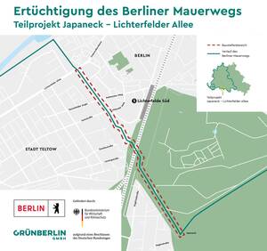 Verlauf des Mauerwegs zwischen Lichterfelde und Teltow.