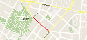 Die Albrechtstraße zwischen dem Stadtpark Steglitz und der Siemensstraße  wird saniert. Map data © OpenStreetMap contributors