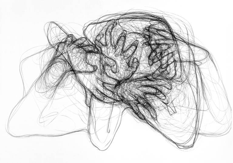 Iryna Vorona, Angst, 2023, Kohle auf Papier © Iryna Vorona