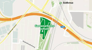 Die Gartenarbeitsschule ist mit den öffentlichen Verkehrsmitteln über den Bahnhof Südkreuz und per PKW über den Matthäifriedhofsweg zu erreichen. Map data © OpenStreetMap contributors