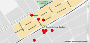Ausstellungsorte rot markiert.