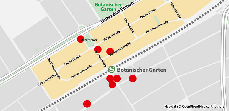 Ausstellungsorte rot markiert.