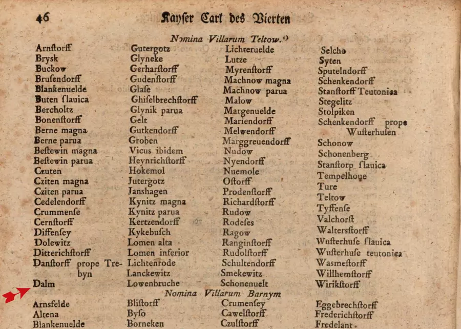 Die erste Nennung von „Dalm“ im Landbuchs Kaiser Karls IV um 1375 – hier in einer Abschrift von 1781.