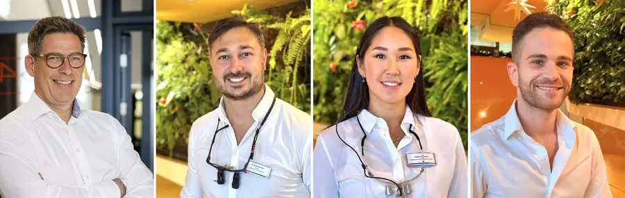 Dr. Stephan Ziegler & das Team der KIEZPRAXIS VON KU64: Dr. Andrej Knezevic, Jargalmaa Kleister und Raphael Treperman.