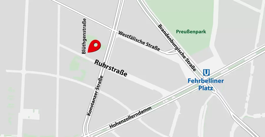 Das Gelände des Kulturvolk | Freie Volksbühne Berlin e. V. befindet sich an der Ruhrstraße Ecke Blüthgenstraße. Map data © OpenStreetMap contributors