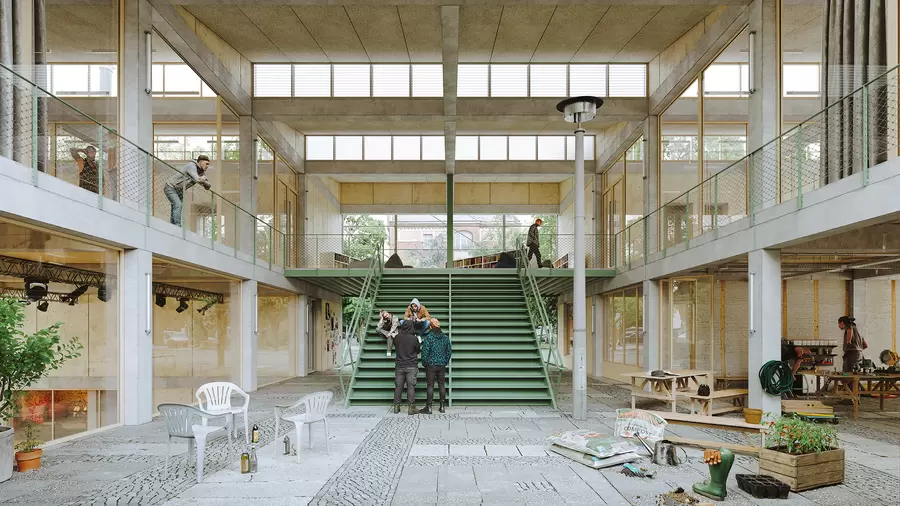 Perspektive in den Innenhof. Visualisierung: büro hacke, Berlin