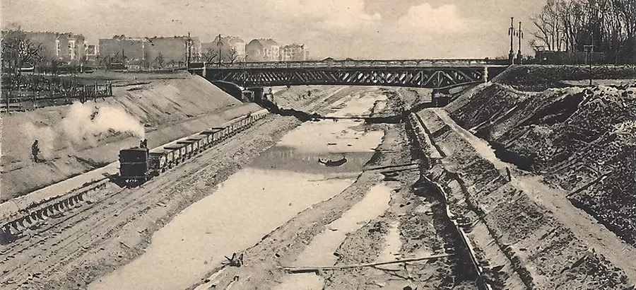 Bau des Teltowkanals um 1906.